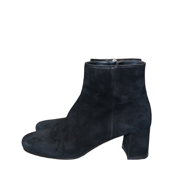 Prada Black Suede Leather Block Heel Rounded Toe‎ Boots Booties Size 9 - Picture 3 of 10